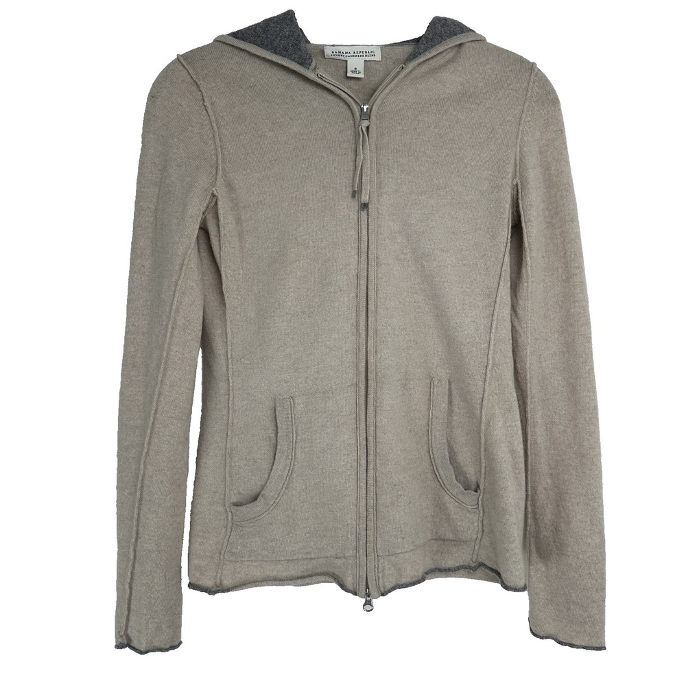 Banana Republic Women's Zip Sweater Size Small Oatmeal Wool Cashmere Blend